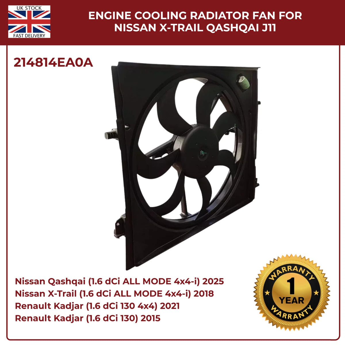 Genuine OEM Radiator Cooling Fan 214814BE0B / 214814EB0A – Fits Nissan Qashqai J11 & X‑Trail