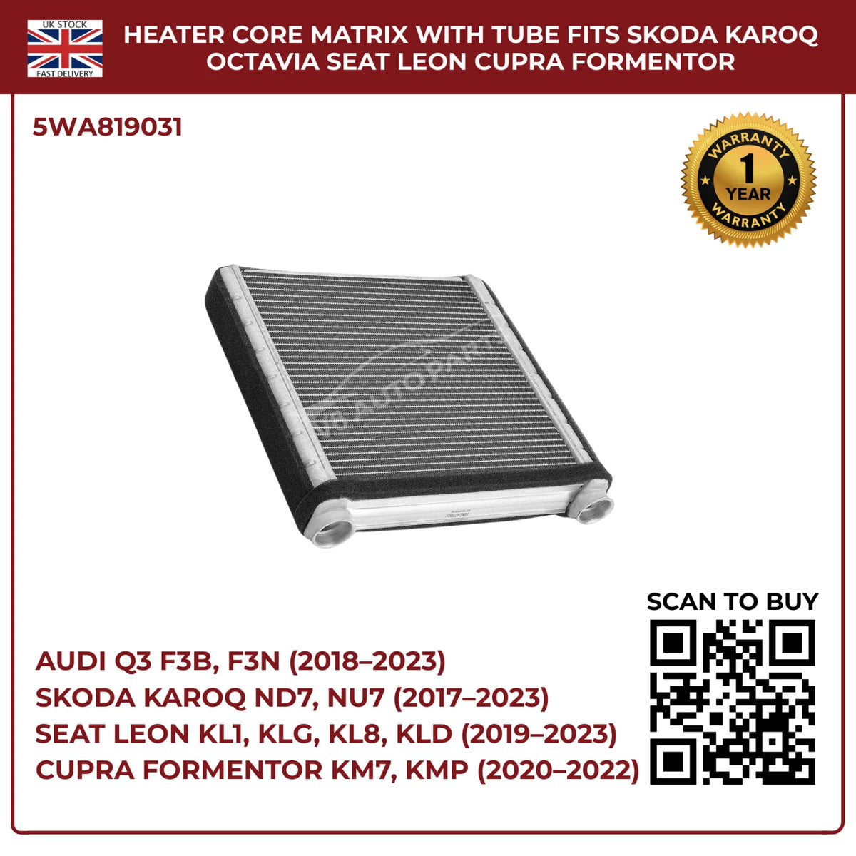 Image of Replacement HVAC Heater Core 5WA819031 for Skoda Octavia Seat Leon Cupra Formentor