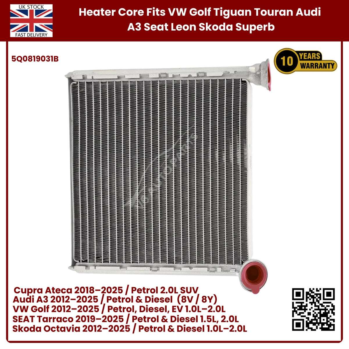 Image of Heater Matrix Core 5Q0819031B for Audi A3 VW Golf and Seat Leon