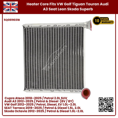 Image of Heater Matrix Core 5Q0819031B for Audi A3 VW Golf and Seat Leon