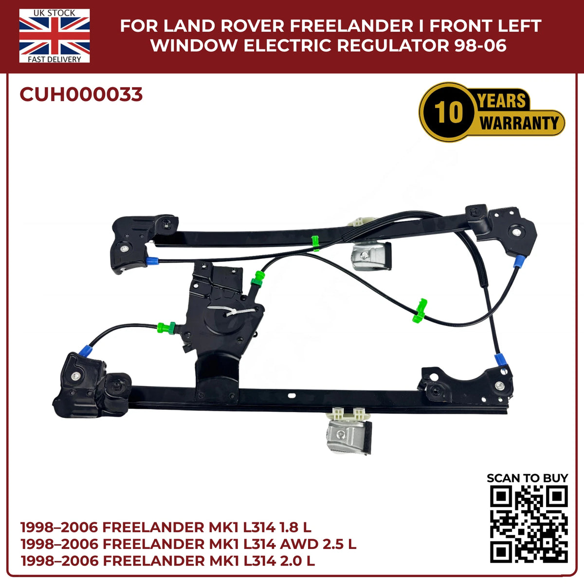 Land Rover Freelander Mk1 Front Left Window Regulator 1998–2006 CUH000033