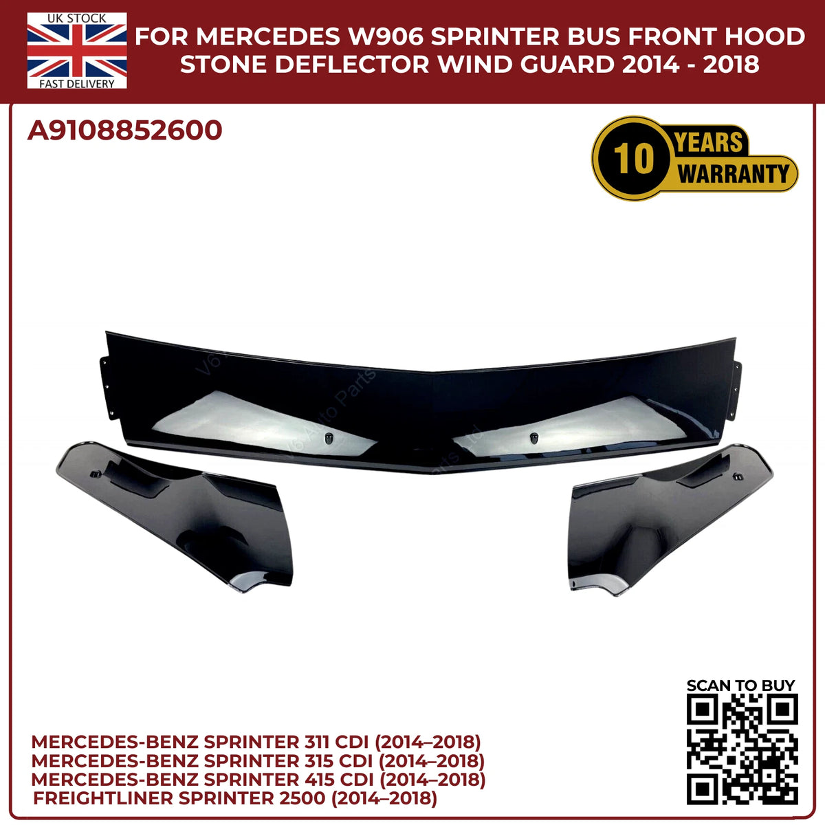 Mercedes Sprinter W906 Bus Front Hood Stone Deflector Wind Guard 2014–2018 | Bonnet Protector