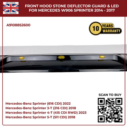 Mercedes Sprinter W906 2014–2018 Bonnet Hood Black Stone Deflector Guard With LED