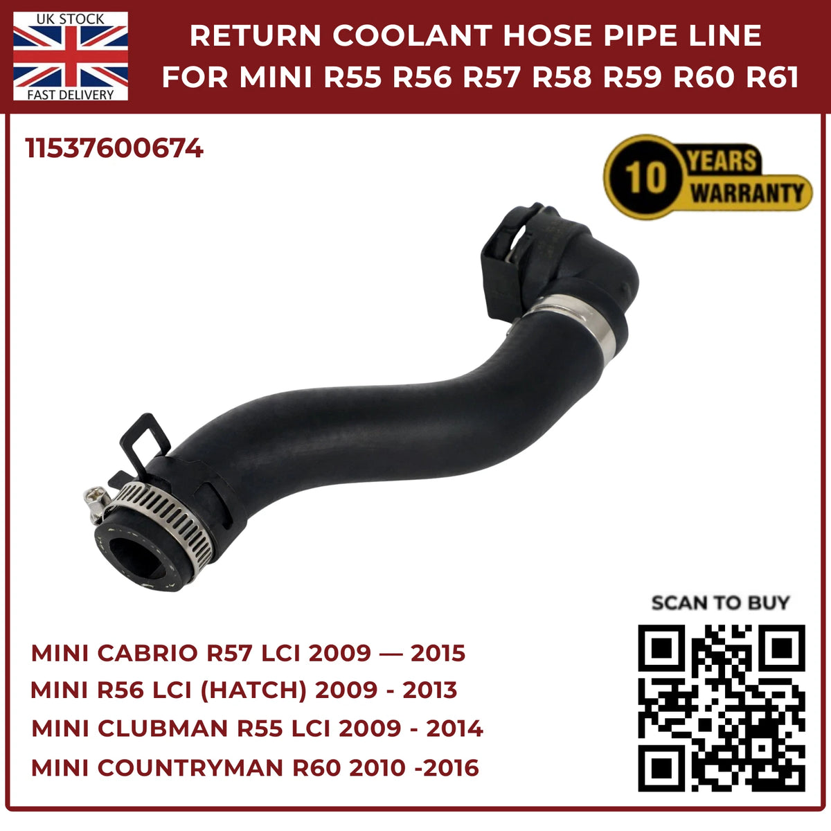 Return Coolant Hose Pipe Line For MINI R55 R56 R57 R58 R59 R60 R61 11537600674