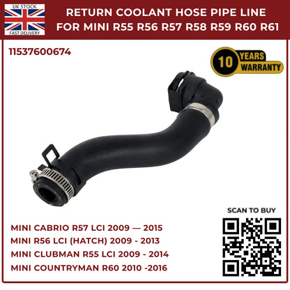 Return Coolant Hose Pipe Line For MINI R55 R56 R57 R58 R59 R60 R61 11537600674