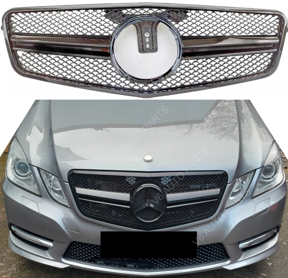 For Mercedes-Benz E-Class W212 Front Grille (2009–2013) – Gloss Black AMG Style E63 Look, Saloon & Estate