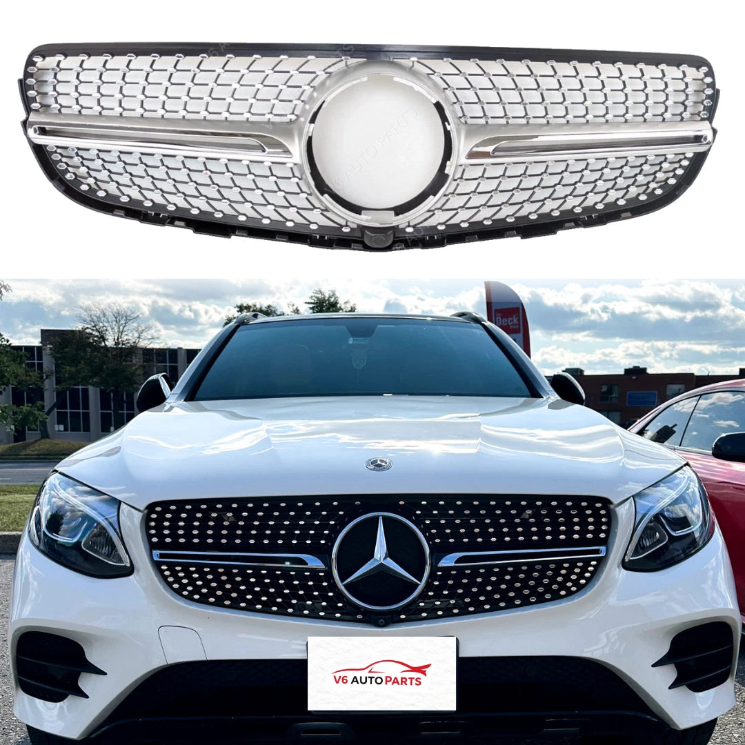 For Mercedes-Benz GLC-Class W253 (2015–2019) Diamond Chrome Front Radiator Grille – Fits GLC300 / 200d