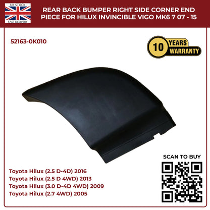 Toyota Hilux Vigo Invincible MK6 MK7 (2007–2015) Rear Bumper Right Side Corner End Piece