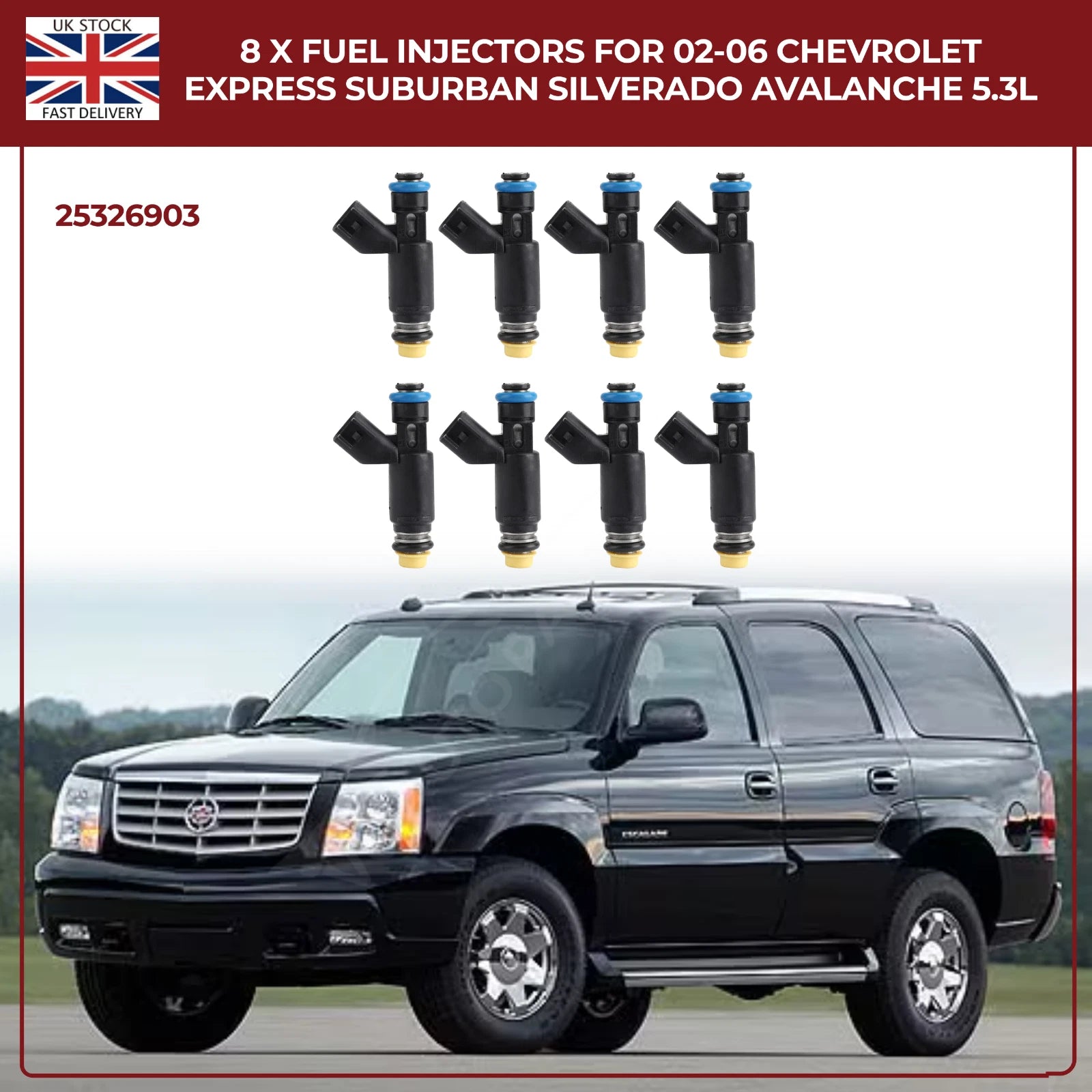 8x OEM Fuel Injectors 25326903 – Fits 2002–2006 Cadillac Escalade ESV 5.3L & 6.0L Petrol