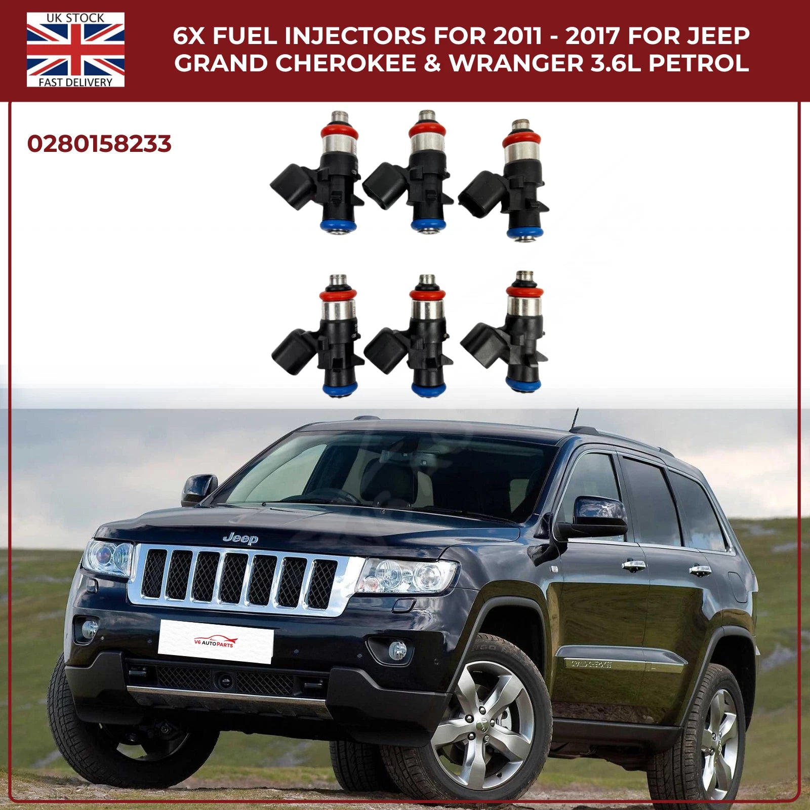6× Fuel Injectors (0280158233) – Fits Chrysler 200, 300, Town & Country 3.6L V6 Pentastar (2011–2017)