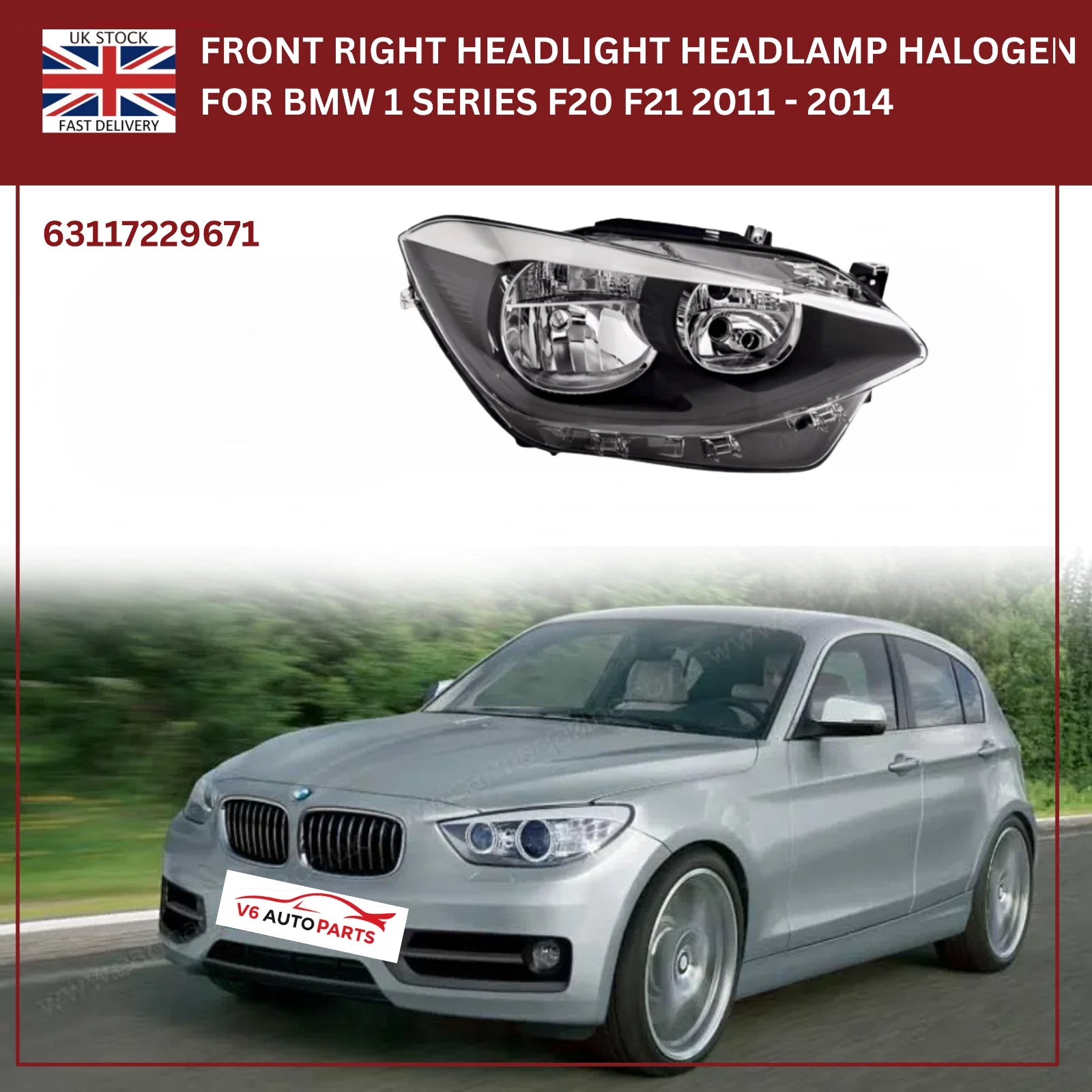 BMW 1 Series F20 F21 Headlight – Front Right Chrome (2011–2014, OEM 63117229671)