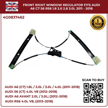 Front Right Electric Window Regulator – Audi A6 C7 / S6 / RS6 (2011–2018) – Fits 1.8L, 2.0L, 2.8L, 3.0L Engines