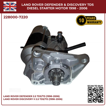 Land Rover Td5 Starter Motor 228000‑7220 | Defender & Discovery 2.5 Diesel 1998‑2006