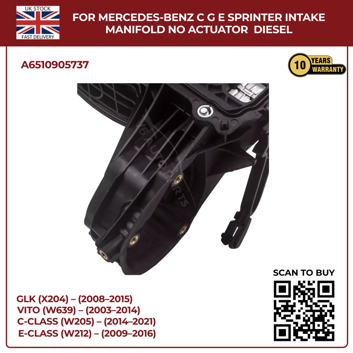 Mercedes-Benz Diesel Intake Manifold (No Actuator) – C, G, E-Class & Sprinter – OEM A6510905737