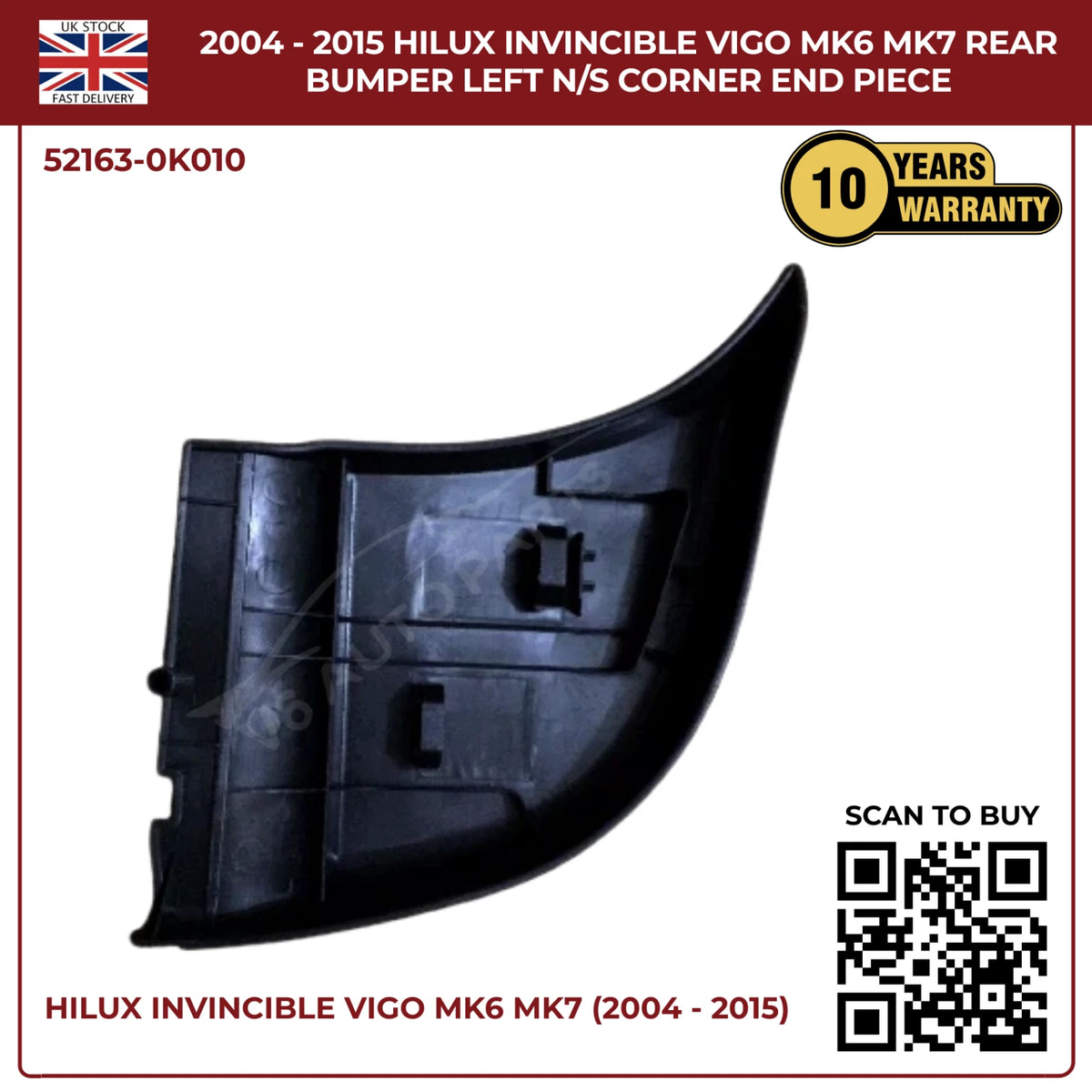Toyota Hilux Vigo Invincible MK6 MK7 (2007–2015) Rear Bumper Left N/S Corner End Piece – Replacement Part