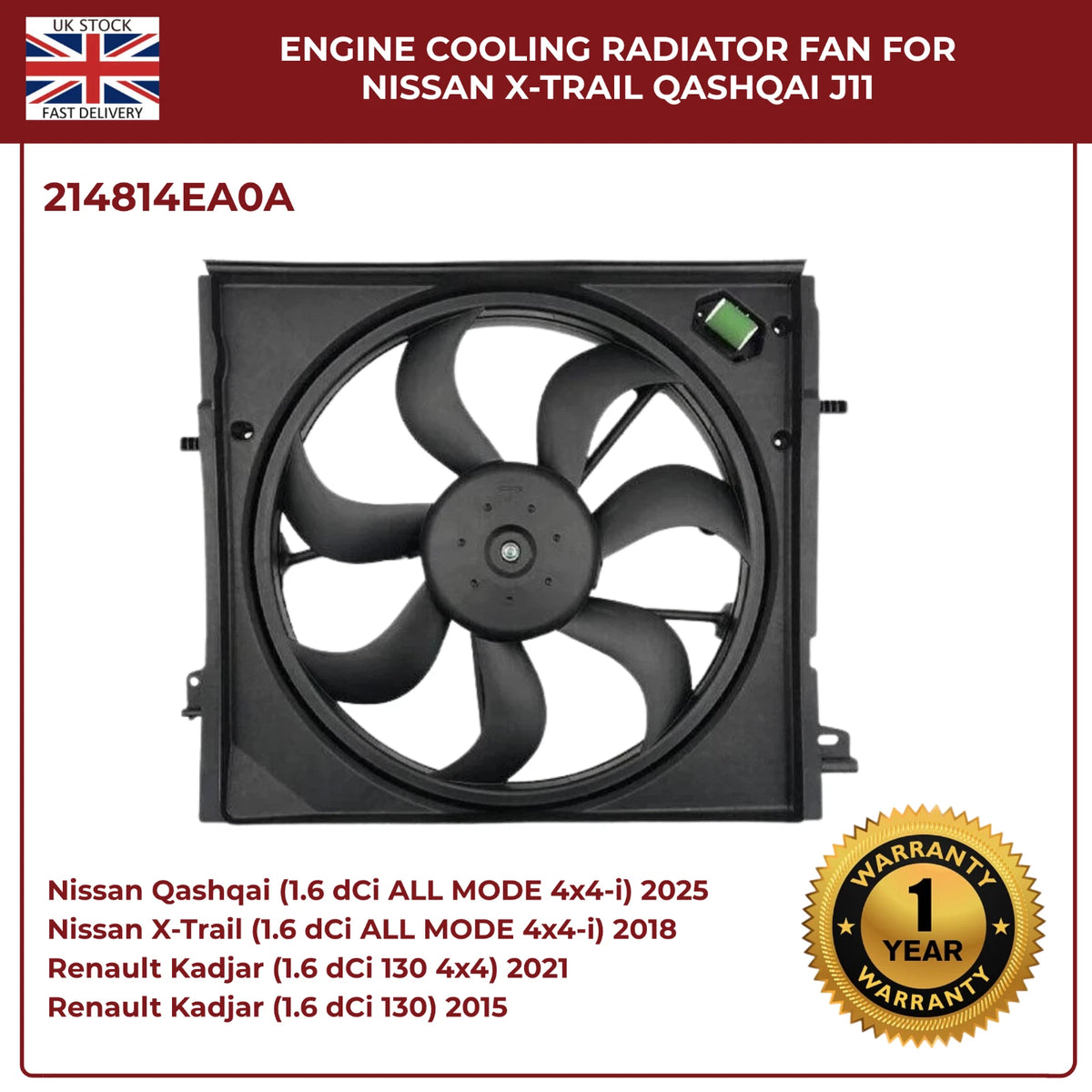 Genuine OEM Radiator Cooling Fan 214814BE0B / 214814EB0A – Fits Nissan Qashqai J11 & X‑Trail