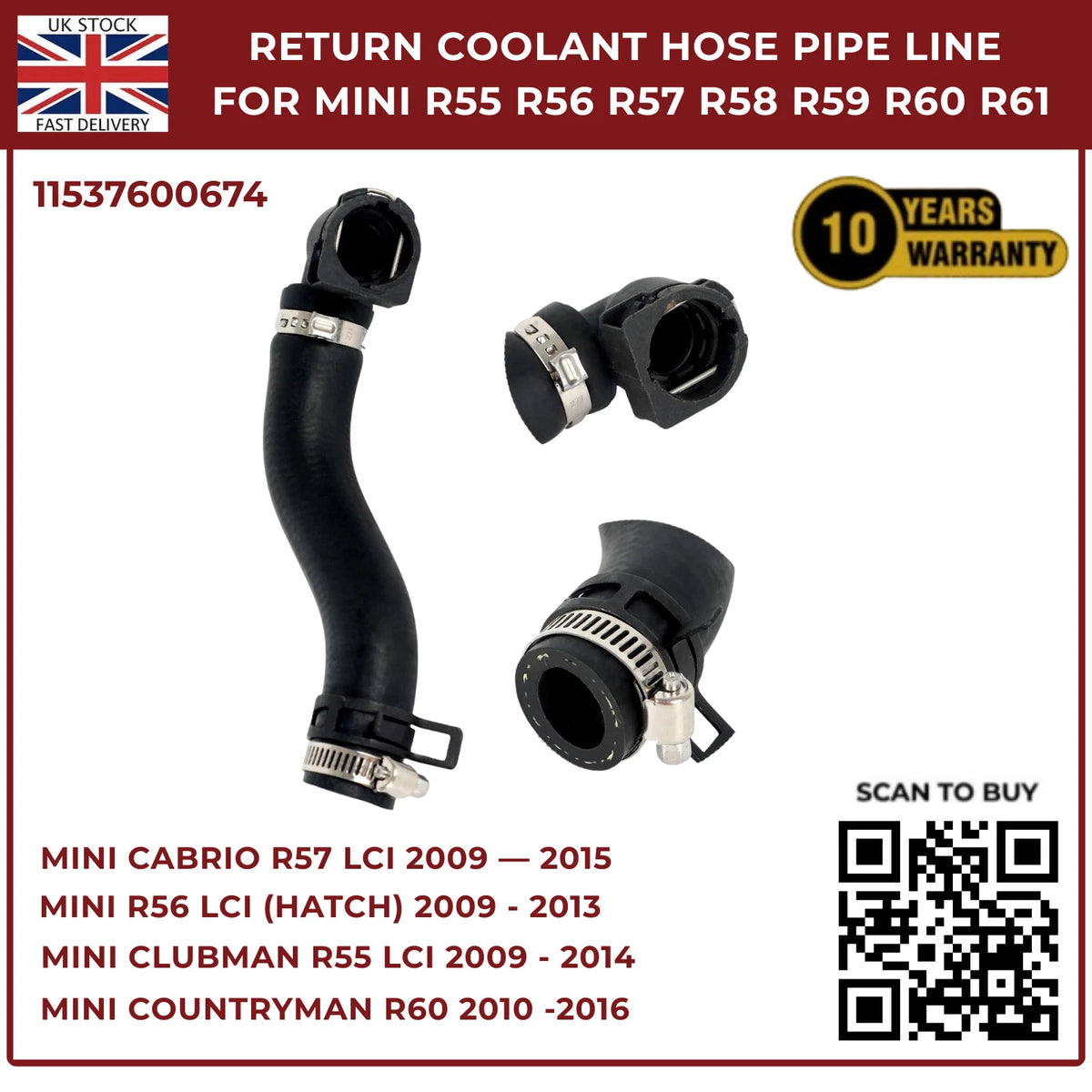Return Coolant Hose Pipe Line For MINI R55 R56 R57 R58 R59 R60 R61 11537600674