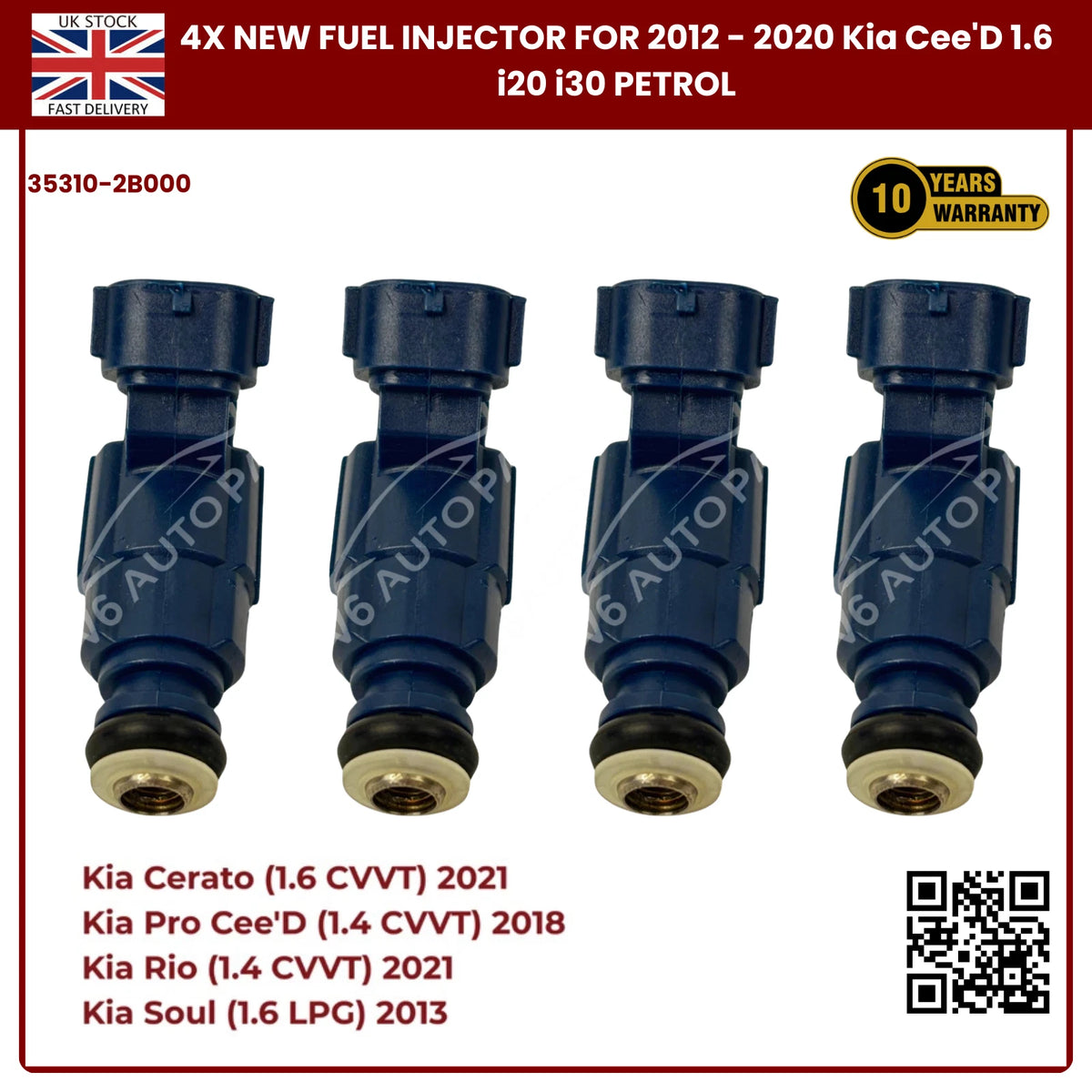 4x Fuel Injector 35310-2B000 | Fits Kia Cee’D, i20, i30 (2012–2020) 1.6 Petrol | OE Replacement