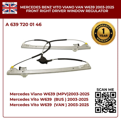 Front Right Driver Side Window Regulator For Mercedes Vito & Viano W639 (2003–2025)  – OE Quality Replacement