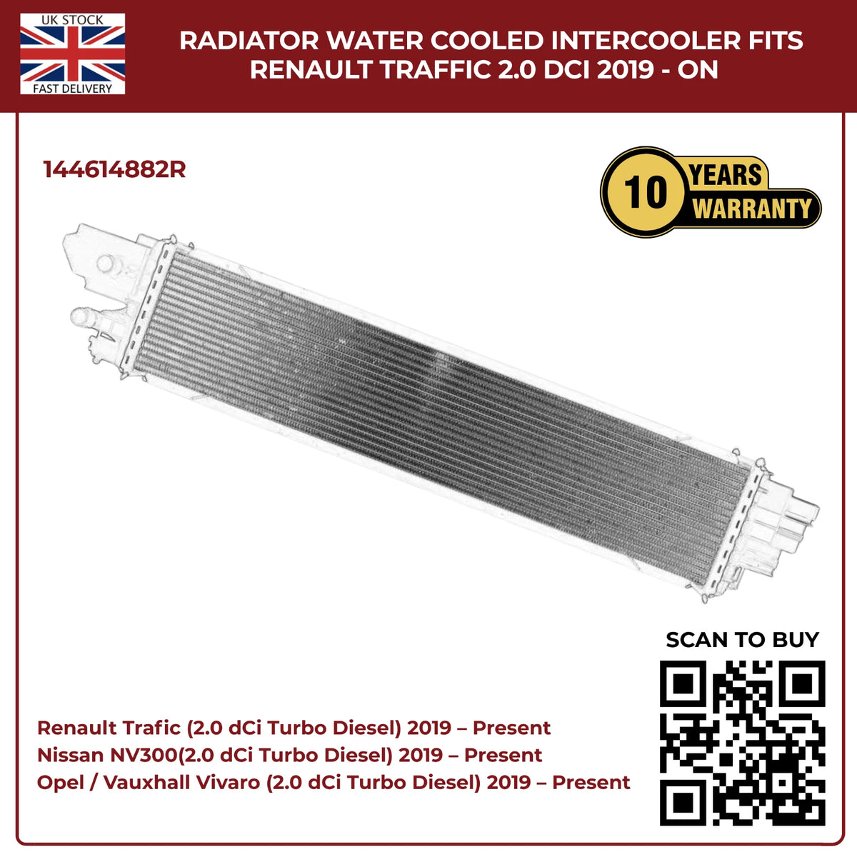 Radiator Water‑Cooled Intercooler — Fits Renault Trafic 2.0 dCi (2019‑On) | OEM 144614882R