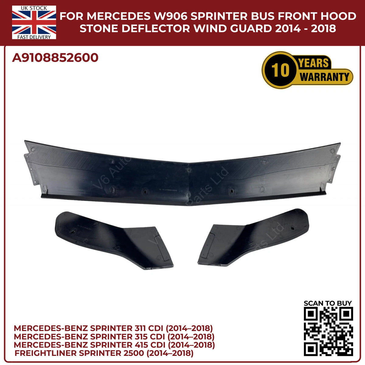 Mercedes Sprinter W906 Bus Front Hood Stone Deflector Wind Guard 2014–2018 | Bonnet Protector
