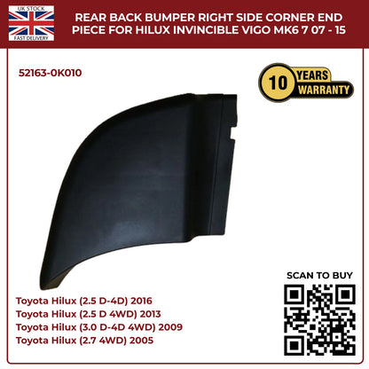 Toyota Hilux Vigo Invincible MK6 MK7 (2007–2015) Rear Bumper Right Side Corner End Piece
