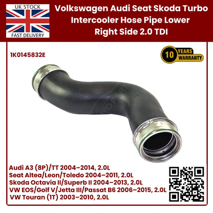 image of Seat 2.0 TDI lower right turbo hose 1K0145832E