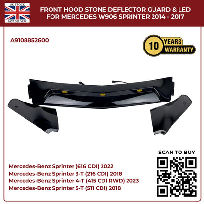Mercedes Sprinter W906 2014–2018 Bonnet Hood Black Stone Deflector Guard With LED