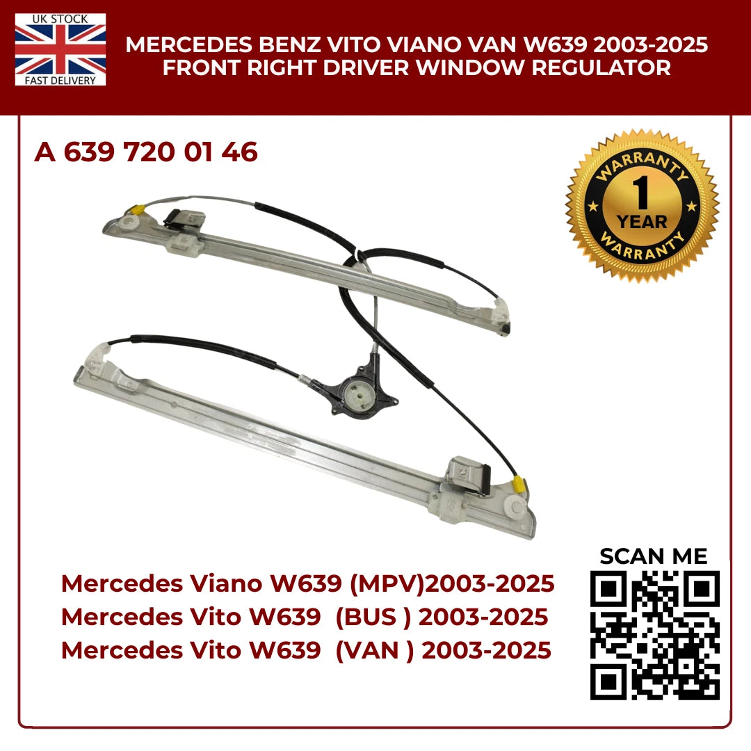 Front Right Driver Side Window Regulator For Mercedes Vito & Viano W639 (2003–2025)  – OE Quality Replacement