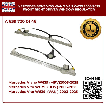 Front Right Driver Side Window Regulator For Mercedes Vito & Viano W639 (2003–2025)  – OE Quality Replacement