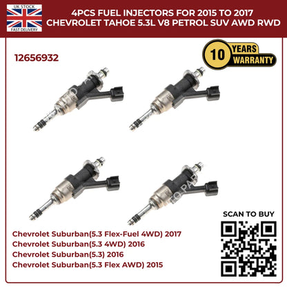 4x High-Flow Fuel Injectors For Chevrolet Tahoe 2015–2017 5.3L V8 Petrol SUV AWD/RWD | OEM Direct-Fit Replacement