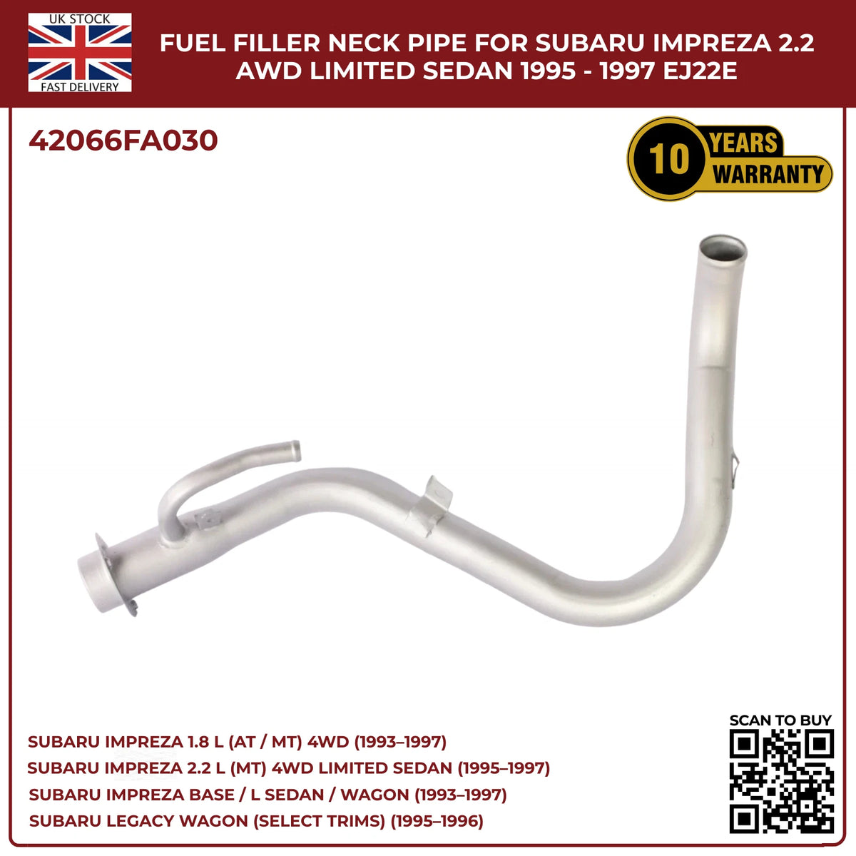 Petrol Fuel Filler Neck Pipe 42066FA030 – Fits Subaru Impreza 2.2L AWD (1995–1997) & Legacy 2.2 AWD (1995–1996)