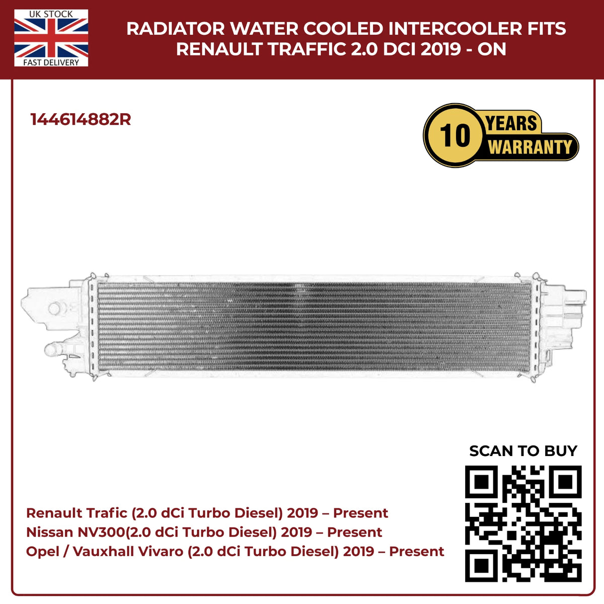 Radiator Water‑Cooled Intercooler — Fits Renault Trafic 2.0 dCi (2019‑On) | OEM 144614882R