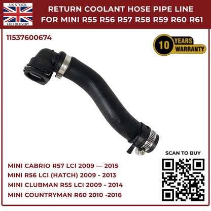 Return Coolant Hose Pipe Line For MINI R55 R56 R57 R58 R59 R60 R61 11537600674