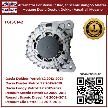 Alternator For Renault Kadjar Scenic Kangoo Master Megane Dacia Duster 1.2 Petrol 2013–2018