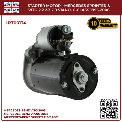Starter Motor for Mercedes-Benz Sprinter, Vito & Viano (2.0KW | 2.2, 2.3, 2.9 Engines | C220, 250)
