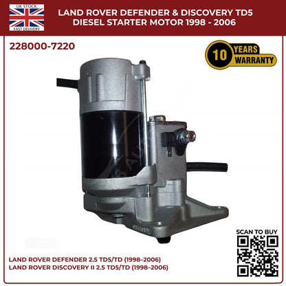 Land Rover Td5 Starter Motor 228000‑7220 | Defender & Discovery 2.5 Diesel 1998‑2006
