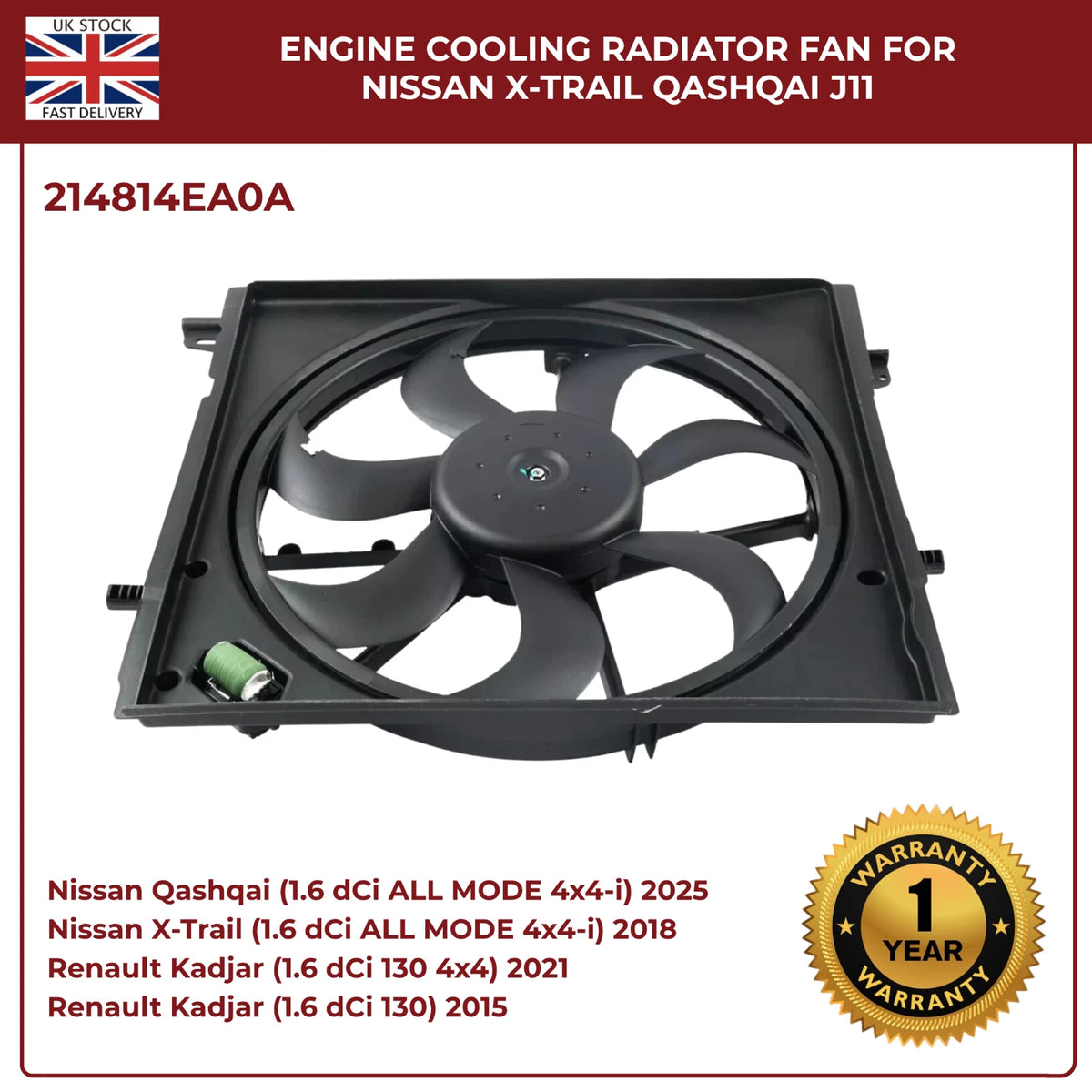 Genuine OEM Radiator Cooling Fan 214814BE0B / 214814EB0A – Fits Nissan Qashqai J11 & X‑Trail