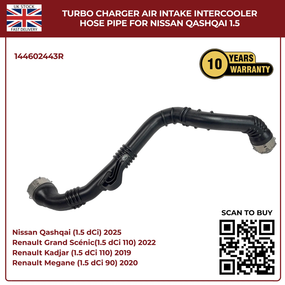 Image of 144602443R intercooler hose pipe for Nissan Qashqai diesel