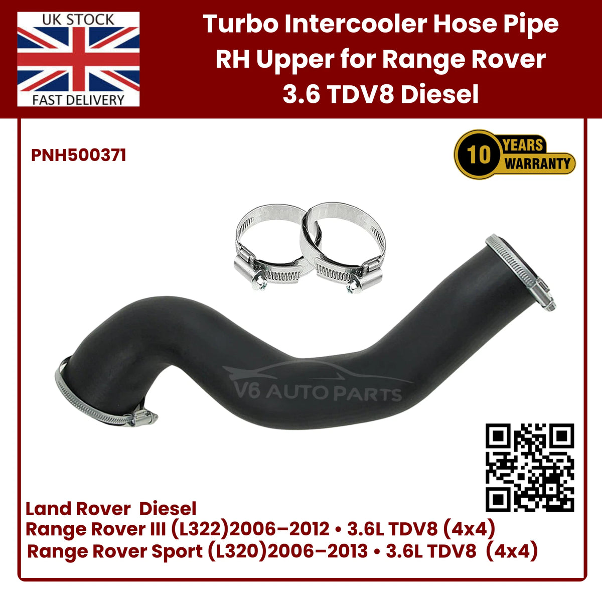 Range Rover 3.6 TDV8 Turbo Intercooler Hose Pipe – Right Upper (PNH500371) | L322 & Sport 2006–2013