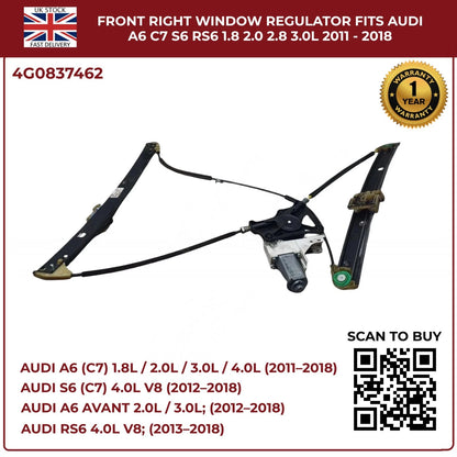 Front Right Electric Window Regulator – Audi A6 C7 / S6 / RS6 (2011–2018) – Fits 1.8L, 2.0L, 2.8L, 3.0L Engines