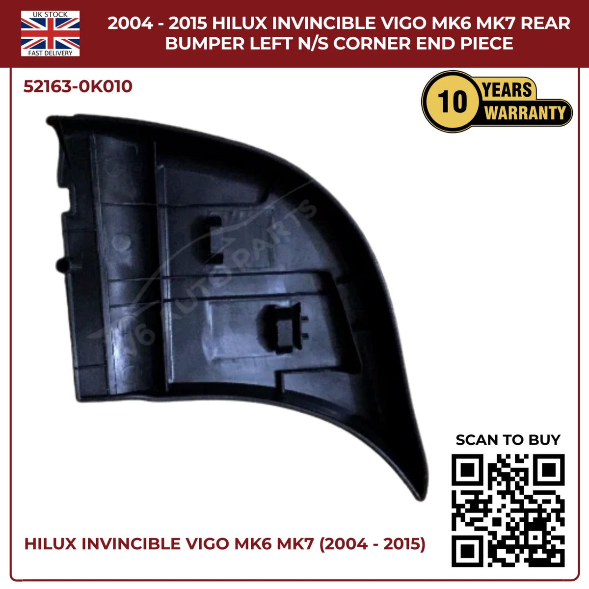 Toyota Hilux Vigo Invincible MK6 MK7 (2007–2015) Rear Bumper Left N/S Corner End Piece – Replacement Part