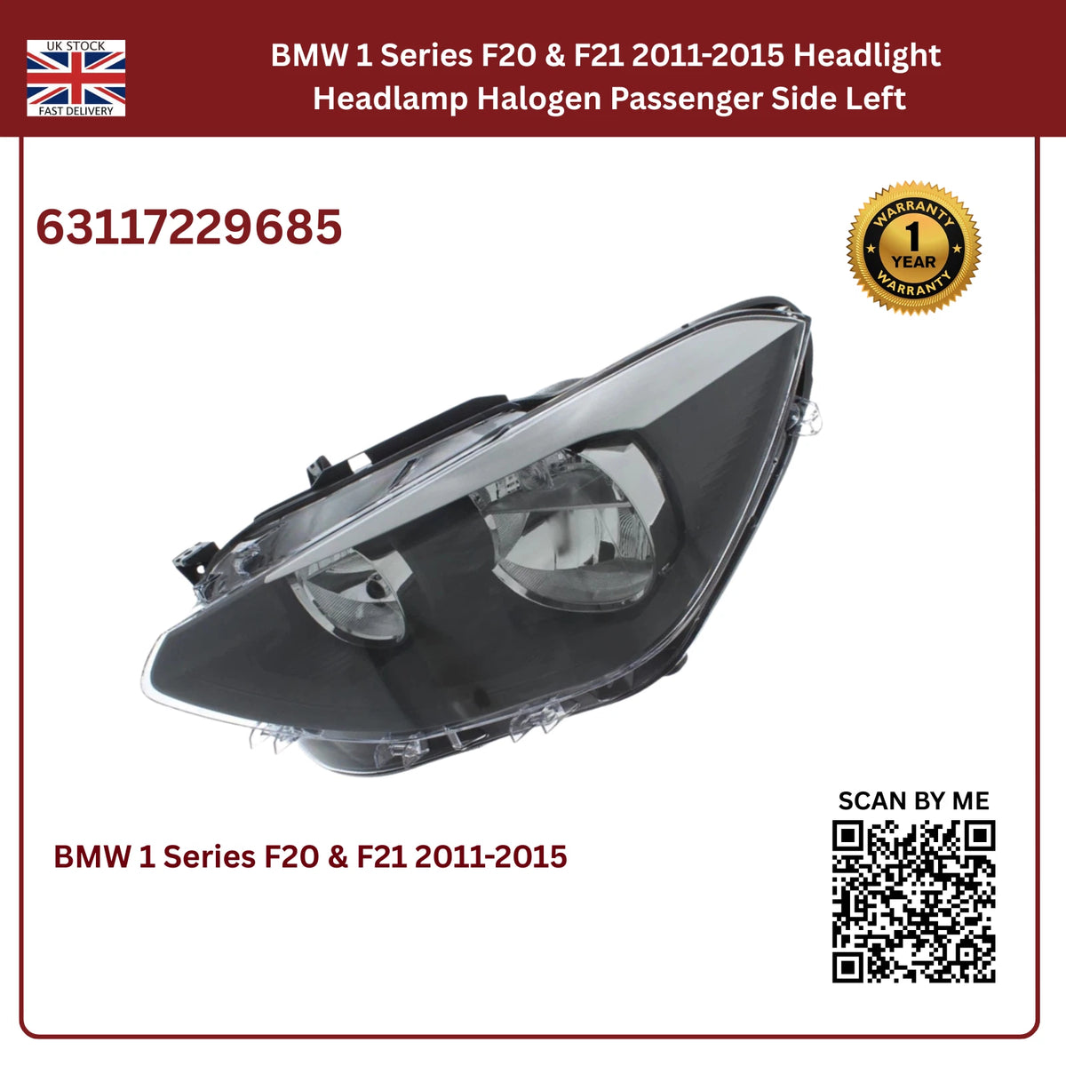 Image of BMW F20 F21 Left Front Headlight Assembly – 63117229685