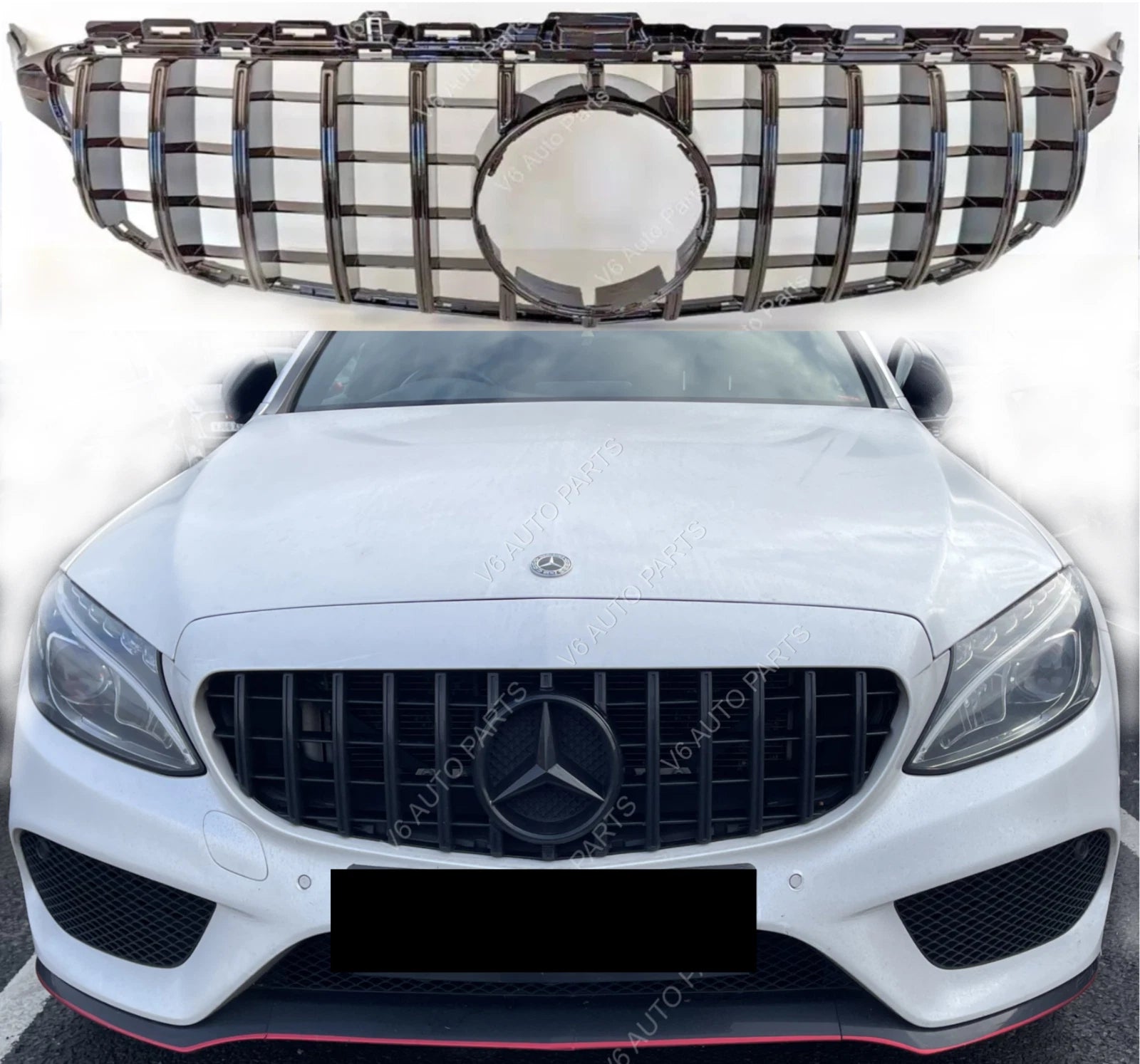 Mercedes Benz C-Class A205 C200d / C300 (2016–2018) Front Radiator Gloss Black Grille – Premium Replacement