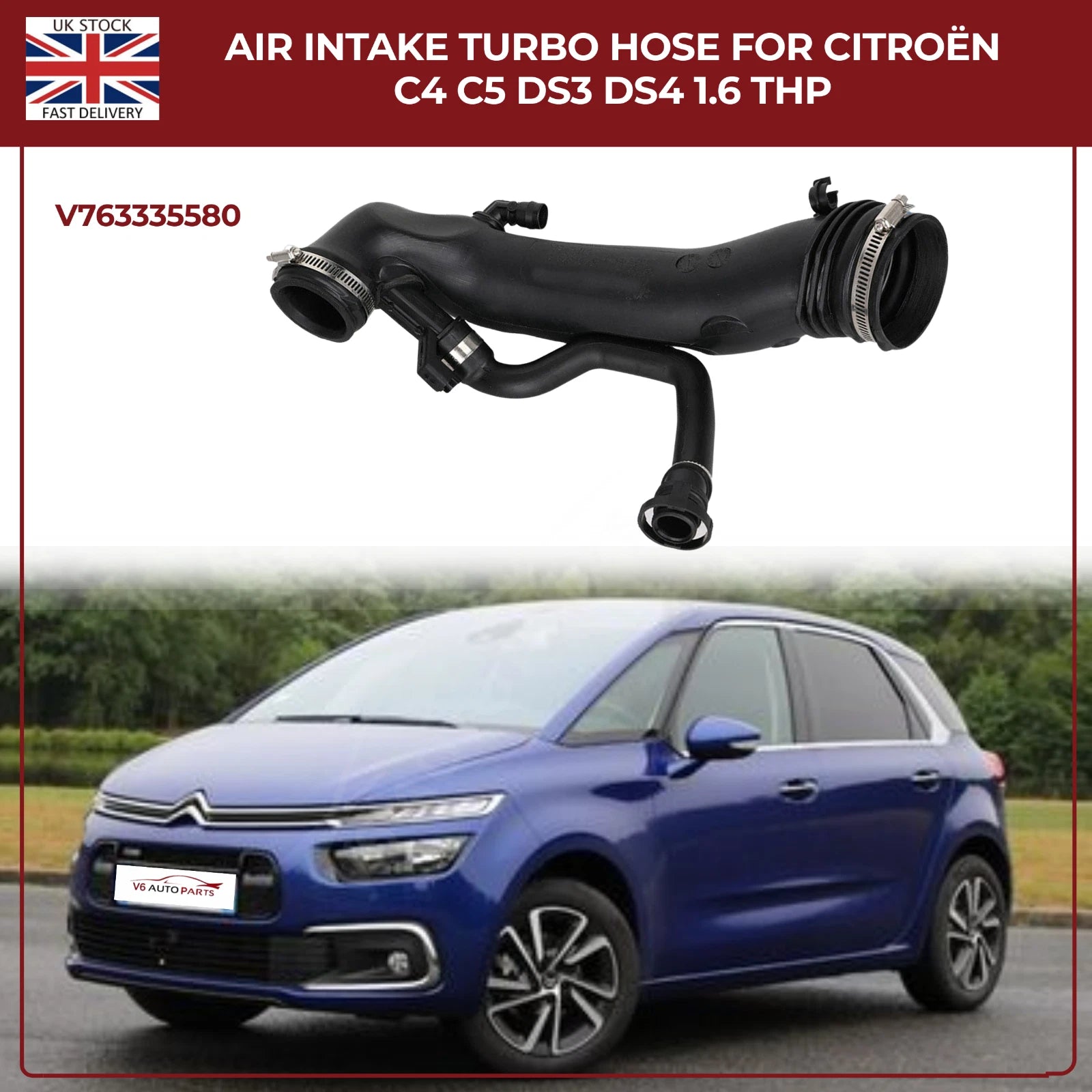 Turbo Air Intake Hose 1.6 THP - Peugeot Citroën DS-Left Front Petrol V763335580