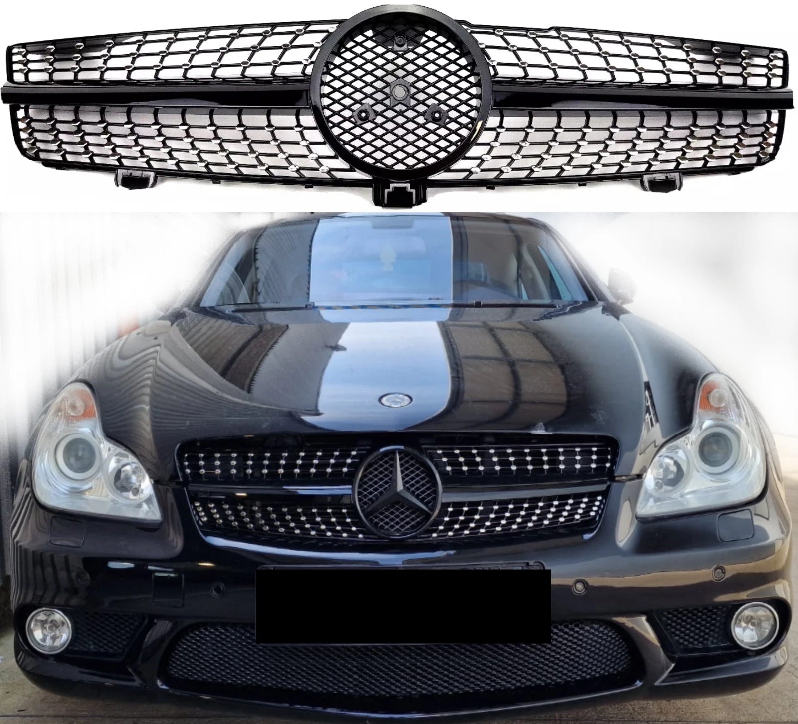 Mercedes‑Benz CLS‑Class W219 (2008‑2010) Diamond Black Front Radiator Grille – Fits CLS500, CLS280, AMG Facelift Models