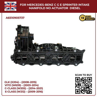 Mercedes-Benz Diesel Intake Manifold (No Actuator) – C, G, E-Class & Sprinter – OEM A6510905737