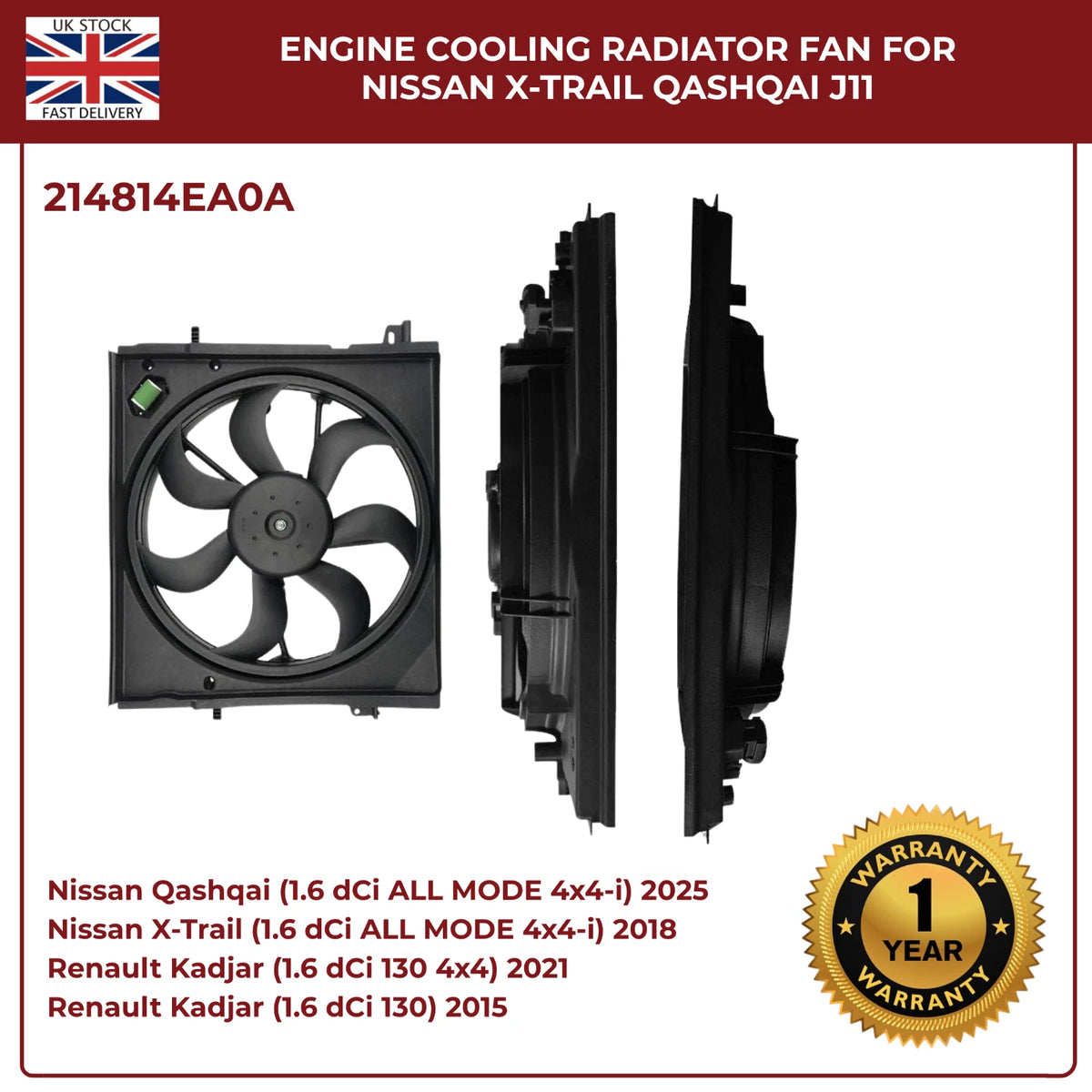 Genuine OEM Radiator Cooling Fan 214814BE0B / 214814EB0A – Fits Nissan Qashqai J11 & X‑Trail