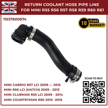 Return Coolant Hose Pipe Line For MINI R55 R56 R57 R58 R59 R60 R61 11537600674