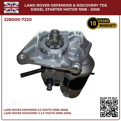 Land Rover Td5 Starter Motor 228000‑7220 | Defender & Discovery 2.5 Diesel 1998‑2006